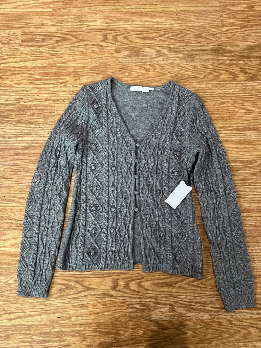 Astr Gray Cable Knit Button-Front Cardigan